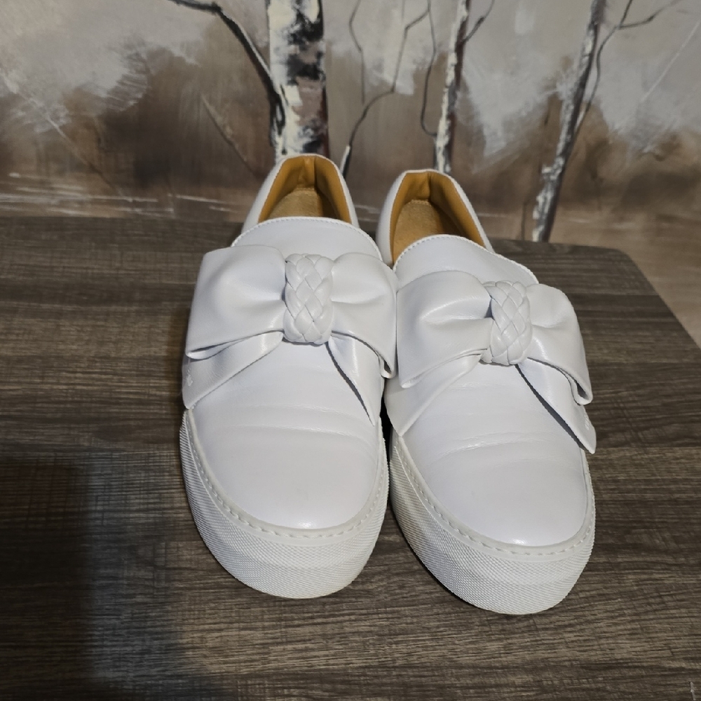 Buscemi White and Tan Slip-On Sneakers #8